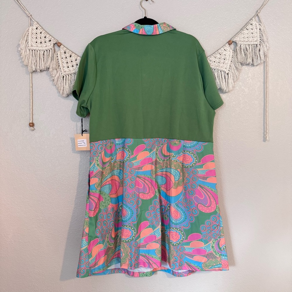 Unique Vintage Green Polo Dress with Pink & Blue Paisley Skirt - Picture 7 of 8